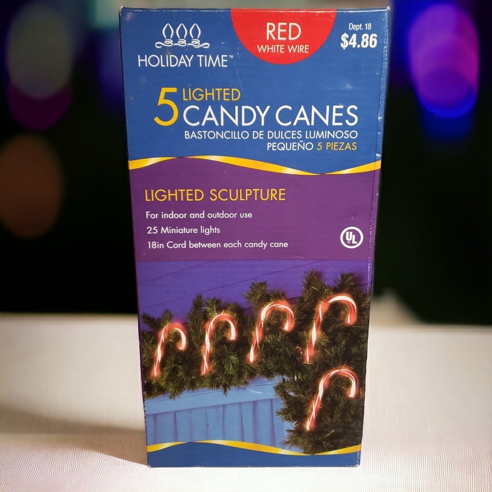 Holiday Time 9" Candy Cane Pathway Lights 5 pack Christmas Yard Decor NEW